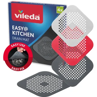 Vileda Abflusssieb 4er Set - Spülbecken Sieb, Haarsieb Waschbecken, Abflusssieb Badewanne & Dusche - verhindert Gerüche & Verstopfungen - Abflussieb mit Saugnäpfen