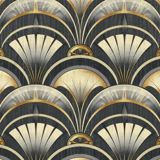 ANLIKY-Pro Selbstklebende Tapete, goldenes lineares, elegantes Muster, abziehbares Kontaktpapier, luxuriöses Art-Deco-Muster, abnehmbare Tapete, 44X300CM, dekorative Folie für Wandschrankmöbel