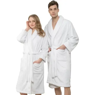 hammetex Bademantel unisex, ultraweicher & flauschiger Fleecemantel" Gr. XS, weiß, L:112cm, Fleece, Hausmäntel, Bademantel, ideal für Sauna & Spa, Hotelbademantel, Morgenmantel für Paare mit Taschen, XS-S