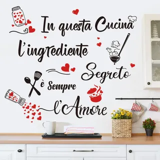 decalmile Wandtattoo Sprüche Italienisch Küche & Liebe Wandaufkleber Sprüche und Zitate Herz Wandsticker Schlafzimmer Wohnzimmer Esszimmer Wanddeko