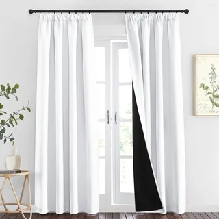 PONY DANCE Verdunklungsgardine Weiss Kräuselband Vorhänge Kälteschutz | H245 x B140cm, Blickdicht, für Schienensystem, Doppellagig, Dick, Schwer, für Schlafzimmer Wohnzimmer Kinderzimmer, 2er Set