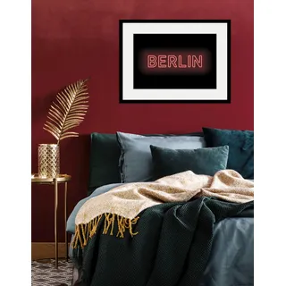 Queence »BERLIN LIGHTS« Berlin Schriftzug Städte 1 Stk. tlg. HD Premium Poster-Druck inkl. Holzrahmen,