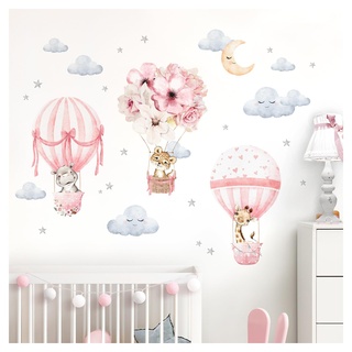 Little Deco Wandtattoo Wandsticker Kinderzimmer Tiere Heißluftballon Wandaufkleber Blumen Wanddeko Spielzimmer Babyzimmer Wandbild Kinder Mädchen DL658-2