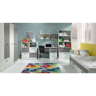 Schmale Kommode mit Schubladen und Ablage DEANY – Krafteiche/Esche/Türkis - Türkis