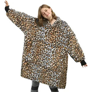 Catalonia Classy Oversize Hoodie Decke mit Ärmeln, Warm Kuscheldecke Geschenk für Frauen Herren, Übergröße Kuschelpullover mit Kapuze Flauschig Decke zum Anziehen, Gepard
