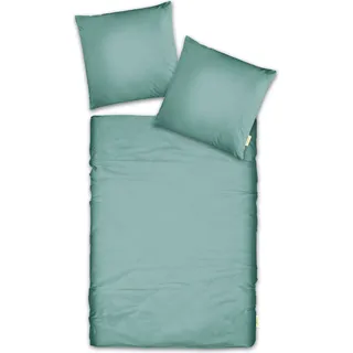 CASABEL Bettwäsche-Set aus 100 % Baumwolle Mako-Satin Bettbezüge Set mit Reißverschluss 2-teilig Bettbezug 155 x 220 cm und Kopfkissenbezüge  80 x 80 cm Minzgrün - Grün