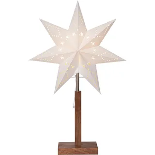 EGLO Tischlampe mit Weihnachtsstern Dekostern | beleuchtet aus Papier mit Holz-Sockel, 3D Fenster-Leuchtstern stehend in weiß mit Kabel, E14