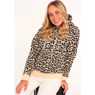 Zwillingsherz Hoodie »"Classic Leo AOP"«, Leo Allover mit Kängurutaschen, beige