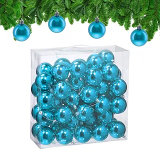 Relaxdays Weihnachtskugeln im 50er Set, Kunststoff, D: 6 cm, Festliche Weihnachtsbaumdeko, Baumschmuck glänzend, Petrol