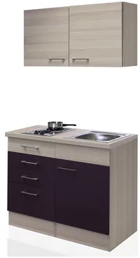 Bild von Miniküche, mit E-Geräten, Gesamtbreite 100 cm, Arbeitsplatte mit High Pressure Laminate (HPL) - lila
