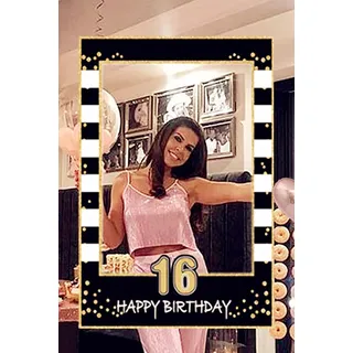 JeVenis Black Gold 16. Geburtstagsfeier Photo Booth Requisiten 16. Geburtstag Fotorahmen Sweet 16 Geburtstag Fotorahmen