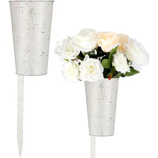 Uiifan 2 Stück Metall-Friedhofsvasen für Grabschmuck, Grabvasen für Friedhof, mit Pfahl, Blumenhalter, Grabblumenvase für Grab, Outdoor, Rasen, Hof, Beerdigungsdekorationen