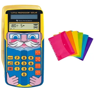 Texas Instruments Little Professor Rechentrainer (für Vor- und Grundschule, Solarbetrieben, mit 80.000 Rechenaufgaben) gelb-blau & Oxford Dokumenten-Mappen A4, Taschen mit Klett-Verschluss, 6er Pack