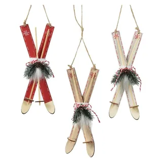 Holz-Weihnachtsbaum-Anhänger Skikugel Weihnachtsform 23cm 1Stk - Rot, Weiß