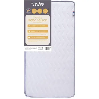 Tinéo - Babymatratze Season 70 x 140 x 11 cm – 2 Seasons – 1 Sommerseite – 1 Seite Winter – Keine Behandlung – Dichte 24 kg/m3 –