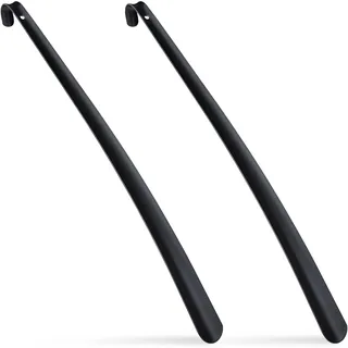 Relaxdays Schuhlöffel Metall, 2er Set, stabil, Schuhanzieher 58 cm lang, zum Aufhängen, Anziehhilfe für Schuhe, schwarz