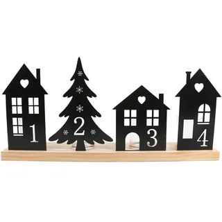 Logbuch-Verlag Adventskranz für Teelichter Häuser 1 2 3 4 Weihnachten aus Holz & Metall Teelichthalter Deko Advent Weihnachten 40,5 x 19 cm