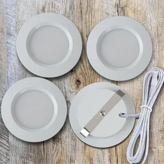 HCFEI 1er Set Möbelleuchte 12V ultra flach 3W LED-Einbaustrahler 55mm Lochausschnitt mit 2M Kabel IP44 Deckenspot für Spiegelschränke, Vitrinen, Möbel und Schränke (Weiß 3000K)