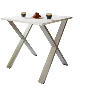 VCM my home Esstisch Xona weiß quadratisch, U-Fuß silber, 80,0 x 80,0 x 76,0 cm