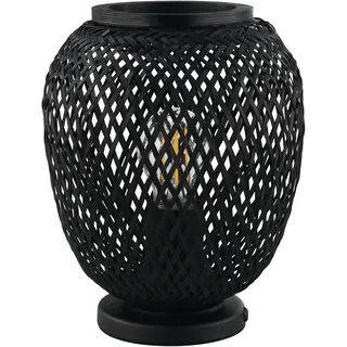 EGLO Tischlampe Dembleby 1, 1 flammige Tischleuchte Vintage, Natur, Hygge, Nachttischlampe Holz Korb geflochten in Schwarz, Lampe mit Schalter, Stahl, E27 Fassung