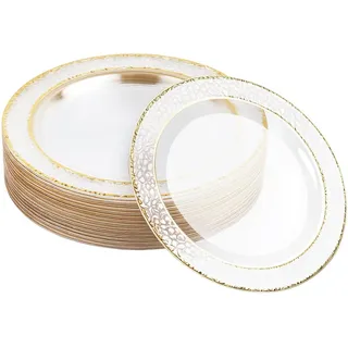 MATANA 20 Premium Plastikteller mit Goldrand, Hartplastik Teller Gold (26cm) - Plastikteller Mehrweg, Kunststoffteller, Partyteller für Hochzeiten, Geburtstage, Partys - Elegantes Party Teller