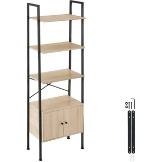 tectake Leiterregal Brentwood, inklusive Kippschutz, 57,5 x 34 x 173 cm, Industrial Holz hell, Eiche Sonoma , Naturfarben , Holzwerkstoff , Beton Optik , Rechteckig , 34x173x57.5 cm , Wohnzimmer, Regale, Bücherregale