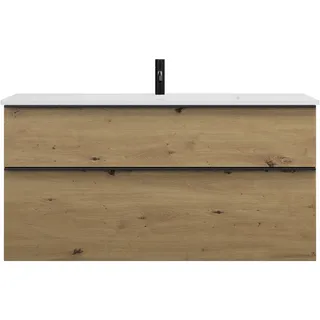 burgbad Eqio Mineralguss-Waschtisch inklusive Waschtischunterschrank, 1220x490x618mm, SHCB122F5662C0001G0252, Farbe: Eiche Dekor Urban / Eiche Dekor Urban, Griffleiste Schwarz Matt G0252