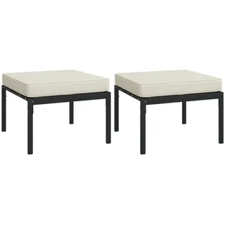 vidaXL Gartenhocker mit Sandfarbigen Kissen 2 Stk. 60x60x35 cm Stahl - Schwarz