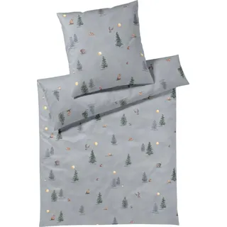 elegante Interlock Jersey Bettwäsche Winterwald rauchblau 155x220 cm + 80x80 cm - Blau