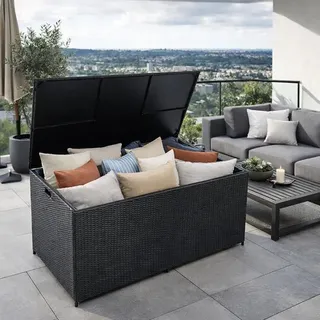 Auflagenbox Poly Rattan 870 Liter XXL Kissenbox Box Aufbewahrungsbox Schwarz - Schwarz