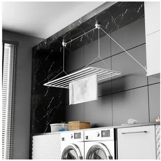 ERICA Eric Deckentrockner ERIC 70x50cm, Wäscheständer für die Decke mit 5.6 Meter Trocknungsoberfläche, Vertikal Zusammenklappbar 2.5 Meter, Metall mit PVC-freier Kunststoffbeschichtung, Weiß