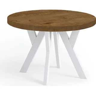 Runder Ausziehbarer Tisch für Esszimmer, PERO, Loft-Stil, Skandinavische, Durchmesser: 90 / 190 cm, Farbe: Eiche Lefkas / Weiss - Dunkelbraun