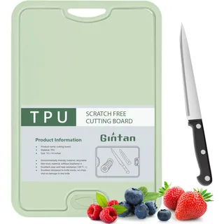 Gintan Flexibles TPU Schneidebrett, BPA-frei, mit Messer- und Saftrille, kratzfeste flexible Schneidebretter für die Küche, spülmaschinenfest, griffiger Griff, rutschfest (Grün)