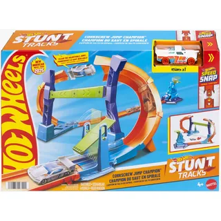 Hot Wheels Mattel Hot Wheels Stunttracks Sprung durch die Spirale Trackset und Spielzeugauto im Maßstab 1:64, Track-Schnellstecksystem - Bunt
