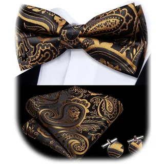 Dubulle Herren-Set mit Fliege und Einstecktuch für Hochzeit, Smoking, Gold Schwarz Floral, Medium