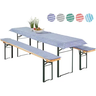 heimtexland ® Auflagen Set 3-teilig für Bierzeltgarnitur 2x Polster Auflage Bierbank 1x Tischdecke Vichy Karo Garten Tischdeko Typ331 blau Tischmass 50x110 cm - Blau