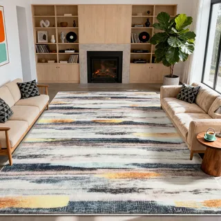 Tinyboy-hbq Teppich Wohnzimmer Schlafzimmer Kurzflor Moderner Teppich Weich rutschfest Streifenmuster Abstrakt Teppiche Groß (Mehrfarbig, 200 x 250 cm)