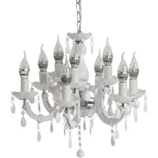 LED-Kronleuchter HW154, Hängeleuchte Lüster, 9-flammig 27W ~ weiß