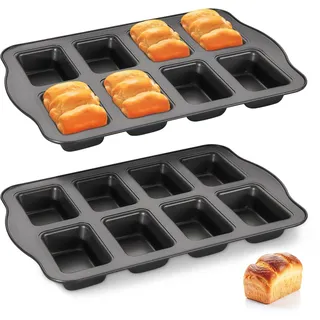 HONGBAKE 2er-Set Mini-Kastenform, 8-fach Antihaft Brotbackform (36x24cm) aus Karbonstahl, BPA-frei & spülmaschinenfest für Mini-Bananenbrot, Brownies, Brot