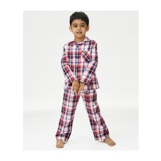 Boys M&S Collection Pure Cotton Checked Pyjamas (1-8 Yrs) - Red Mix, Red Mix - 4-5 Y