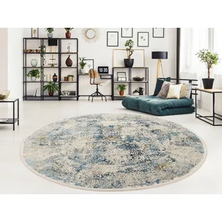 OCI DIE TEPPICHMARKE Teppich OCI DIE TEPPICHMARKE "BESTSELLER CAVA", blau, H:8mm Ø:160cm, Viskose, Teppiche, Teppich, Glanz Viskose, Hoch Tief Struktur, mit Fransen, Wohnzimmer