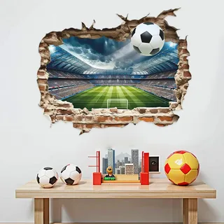 3D Fussball Arena Wandtattoo, Wandsticker Fussball Kinderzimmer, Poster Fussballs Wandbild, 3D Wandtattoo Fußball für Jugendzimmer Kinderzimmer Teenager Schlafzimmer