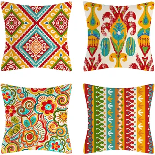 Orientische Kissenbezug 45x45cm Boho Mandala Kissenbezüge Bunt Geometrisch Muster Dekorativ Kissenhülle Baumwolle Leinen Zierkissenbezüge für Zuhause Couch Auto Outdoor Deko Kopfkissenbezug 4er Set