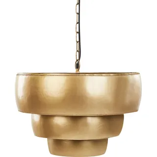 BELIANI Hängeleuchte Hellbraun Mango-Holz 2-Flammig mit Schirm Geometrisch Glas Rillen-Optik Langes Kabel Rustikal Esstisch Wohnzimmer Flur Wohnküche - Gold