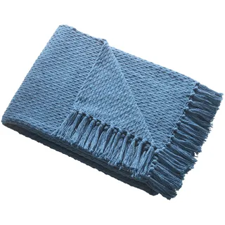 Drift Home - Blaugrüner Überwurf mit Quaste (180 x 130 cm) – nachhaltige recycelte Baumwolle – gewebte Decke in Blaugrün – Korbgeflecht – strukturierte Sofaüberwurfdecke blaugrün – blaugrüne