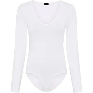 Langarmbody LAURA SCOTT, Damen, Gr. 44, N-Gr, weiß, Single Jersey, Obermaterial: 95% Baumwolle, 5% Elasthan, Basic, sehr figurbetont, V-Ausschnitt, Bodys Langarmbody, V-Ausschnitt, figurbetonte Passform, Basic Design