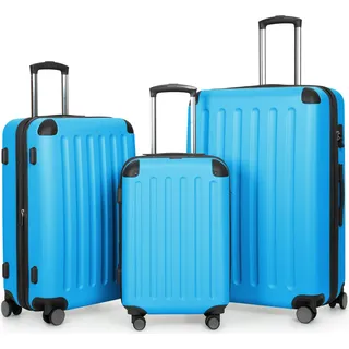HAUPTSTADTKOFFER - Spree - Kofferset 3tlg Hartschalenkoffer Reisekoffer mit Erweiterung Trolley-Set, TSA, 4 Rollen, S M & L,Cyanblau - Blau