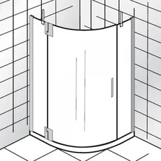 HSK K2P Runddusche, 3-teilig, 90x90 cm, Türanschlag rechts, Radius 55 cm, 2153090550, Duschkabinen: Chromoptik: ESG klar