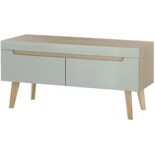 Furn.Design Tv-Lowboard Pistazie grün, Eiche, skandinavisch 107 cm, TV Unterteil mit Vollauszug , Holzwerkstoff , Nachbildung, Echtholz,Eiche , Uni, Holz Optik , 2 Schubladen , Rechteckig , eckig , 107x50x40 cm , FSC 100% , Wohnzimmer, TV Möbel, Lowboards, Lowboards stehend