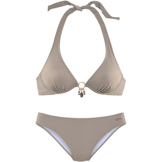 Bügel-Bikini BRUNO BANANI, Damen, Gr. 40, Cup E, grau (stein), Microfaser, unifarben, Bikini-Sets Bügel-Bikini, mit gold-schwarzenen Accessories